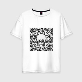 Женская футболка хлопок Oversize с принтом QR Skull в Новосибирске, 100% хлопок | свободный крой, круглый ворот, спущенный рукав, длина до линии бедер
 | coronavirus | covid | covid19 | qr code | qr код | sputnik | вакцина | вакцинация | вирус | здоровье | изоляция | иммунитет | карантин | ковид | код | корона | коронавирус | маркировка | маска | матрица | п | пандемия