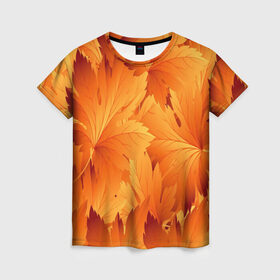 Женская футболка 3D с принтом Кленовая сладость в Новосибирске, 100% полиэфир ( синтетическое хлопкоподобное полотно) | прямой крой, круглый вырез горловины, длина до линии бедер | желтый | клен | кленовый лист | лист | листопад | листья | оранжевый | осень