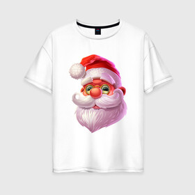Женская футболка хлопок Oversize с принтом Голова Санты! в Новосибирске, 100% хлопок | свободный крой, круглый ворот, спущенный рукав, длина до линии бедер
 | new year | арт | графика | дед мороз | зима | новый год | рождество | санта