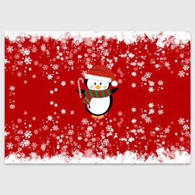 Поздравительная открытка с принтом Пингвин в новогодней шапочке в Новосибирске, 100% бумага | плотность бумаги 280 г/м2, матовая, на обратной стороне линовка и место для марки
 | 2021 | 2022 | happy new year 2022 | новогодний пингвин | новый год | новый год 2022 | пингвин | праздник | снежинки | снежный пингвин