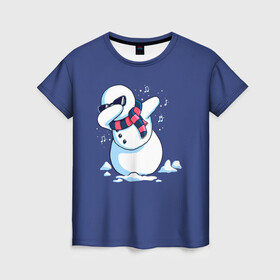 Женская футболка 3D с принтом Dab Snowman in a scarf в Новосибирске, 100% полиэфир ( синтетическое хлопкоподобное полотно) | прямой крой, круглый вырез горловины, длина до линии бедер | 2022 | 22 | christmas | dab | dub | new | notes | scarf | snow | snowman | snowy | woman | year | баба | год | даб | новый | ноты | очки | рождество | снег | снеговик | снежная | шарф