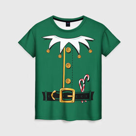 Женская футболка 3D с принтом Christmas Elf Outfit в Новосибирске, 100% полиэфир ( синтетическое хлопкоподобное полотно) | прямой крой, круглый вырез горловины, длина до линии бедер | christmas | claus | clothes | deer | elf | frost | helpers | new | north | outfit | pole | santa | year | год | дед | клаус | мороз | новый | одежда | олени | полюс | помощники | рождественский | рождество | санта | санты | северный | эльф