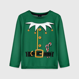 Детский лонгслив 3D с принтом Christmas Elf Outfit в Новосибирске, 100% полиэстер | длинные рукава, круглый вырез горловины, полуприлегающий силуэт
 | christmas | claus | clothes | deer | elf | frost | helpers | new | north | outfit | pole | santa | year | год | дед | клаус | мороз | новый | одежда | олени | полюс | помощники | рождественский | рождество | санта | санты | северный | эльф