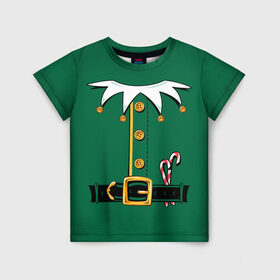 Детская футболка 3D с принтом Christmas Elf Outfit в Новосибирске, 100% гипоаллергенный полиэфир | прямой крой, круглый вырез горловины, длина до линии бедер, чуть спущенное плечо, ткань немного тянется | christmas | claus | clothes | deer | elf | frost | helpers | new | north | outfit | pole | santa | year | год | дед | клаус | мороз | новый | одежда | олени | полюс | помощники | рождественский | рождество | санта | санты | северный | эльф