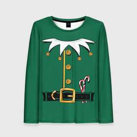 Женский лонгслив 3D с принтом Christmas Elf Outfit в Новосибирске, 100% полиэстер | длинные рукава, круглый вырез горловины, полуприлегающий силуэт | christmas | claus | clothes | deer | elf | frost | helpers | new | north | outfit | pole | santa | year | год | дед | клаус | мороз | новый | одежда | олени | полюс | помощники | рождественский | рождество | санта | санты | северный | эльф