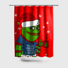 Штора 3D для ванной с принтом Pepe New Year    Pepe the Frog в Новосибирске, 100% полиэстер | плотность материала — 100 г/м2. Стандартный размер — 146 см х 180 см. По верхнему краю — пластиковые люверсы для креплений. В комплекте 10 пластиковых колец | pepe | pepe new year | pepe the frog | лягушенок пепе | лягушка | лягушка мем | мемы | новогодние | новогодние мемы | новый год | пепе | с новым годом