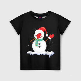 Детская футболка 3D с принтом Cartoon Dab Snowman в Новосибирске, 100% гипоаллергенный полиэфир | прямой крой, круглый вырез горловины, длина до линии бедер, чуть спущенное плечо, ткань немного тянется | 2022 | 22 | cartoon | christmas | dab | dub | mult | new | notes | scarf | snow | snowman | snowy | woman | year | баба | год | даб | мультяшный | новый | очки | рождество | снег | снеговик | снежная | шарф