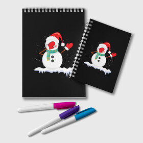 Блокнот с принтом Cartoon Dab Snowman в Новосибирске, 100% бумага | 48 листов, плотность листов — 60 г/м2, плотность картонной обложки — 250 г/м2. Листы скреплены удобной пружинной спиралью. Цвет линий — светло-серый
 | Тематика изображения на принте: 2022 | 22 | cartoon | christmas | dab | dub | mult | new | notes | scarf | snow | snowman | snowy | woman | year | баба | год | даб | мультяшный | новый | очки | рождество | снег | снеговик | снежная | шарф