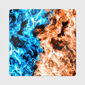Магнит виниловый Квадрат с принтом Огненное пламя в Новосибирске, полимерный материал с магнитным слоем | размер 9*9 см, закругленные углы | blue fire | blue flame | fire | fire and ice | fire and water | flame | neon | в огне | горящий | инь ян | инь янь | искры | неон | неоновый огонь | огненный | огонь | огонь и вода | огонь и лед | пламя | пожар | противостояние