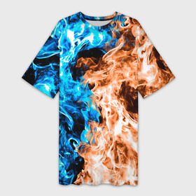 Платье-футболка 3D с принтом Огненное пламя в Новосибирске,  |  | blue fire | blue flame | fire | fire and ice | fire and water | flame | neon | в огне | горящий | инь ян | инь янь | искры | неон | неоновый огонь | огненный | огонь | огонь и вода | огонь и лед | пламя | пожар | противостояние