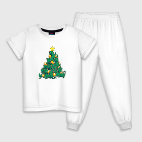 Детская пижама хлопок с принтом Christmas Tree Made Of Green Cats в Новосибирске, 100% хлопок |  брюки и футболка прямого кроя, без карманов, на брюках мягкая резинка на поясе и по низу штанин
 | Тематика изображения на принте: cat | cats | christmas | decotarions | green | kittens | made | new | of | star | toys | tree | year | год | ёлка | звезда | игрушки | кот | коты | котята | кошки | новый | рождество