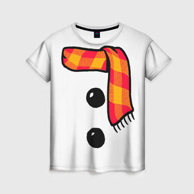 Женская футболка 3D с принтом Snowman Outfit в Новосибирске, 100% полиэфир ( синтетическое хлопкоподобное полотно) | прямой крой, круглый вырез горловины, длина до линии бедер | attributes | buttons | christmas | new | scarf | snow | snowman | snowy | woman | year | атрибутика | баба | год | новый | пуговица | пуговицы | рождество | снег | снеговик | снежная | шарф