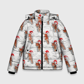 Зимняя куртка для мальчиков 3D с принтом Тигр Закат Волны в Новосибирске, ткань верха — 100% полиэстер; подклад — 100% полиэстер, утеплитель — 100% полиэстер | длина ниже бедра, удлиненная спинка, воротник стойка и отстегивающийся капюшон. Есть боковые карманы с листочкой на кнопках, утяжки по низу изделия и внутренний карман на молнии. 

Предусмотрены светоотражающий принт на спинке, радужный светоотражающий элемент на пуллере молнии и на резинке для утяжки | волны | горы | животное | паттерн | солнце | тигр | хищник