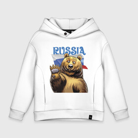 Детское худи Oversize хлопок с принтом Прикольный русский медвежара в Новосибирске, френч-терри — 70% хлопок, 30% полиэстер. Мягкий теплый начес внутри —100% хлопок | боковые карманы, эластичные манжеты и нижняя кромка, капюшон на магнитной кнопке | Тематика изображения на принте: bear | courage | fearlessness | flag | force | muzzle | paws | power | russia | бесстрашие | лапы | медведь | мощь | мужество | отвага | россия | сила | флаг