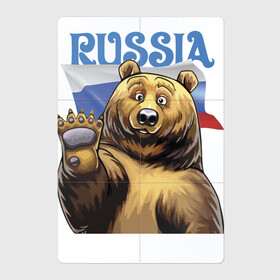 Магнитный плакат 2Х3 с принтом Прикольный русский медвежара в Новосибирске, Полимерный материал с магнитным слоем | 6 деталей размером 9*9 см | Тематика изображения на принте: bear | courage | fearlessness | flag | force | muzzle | paws | power | russia | бесстрашие | лапы | медведь | мощь | мужество | отвага | россия | сила | флаг
