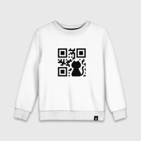 Детский свитшот хлопок с принтом CAT QR CODE в Новосибирске, 100% хлопок | круглый вырез горловины, эластичные манжеты, пояс и воротник | Тематика изображения на принте: cat | cats | meow | qr code | qr код | qrcode | qrкод | quick response code | кот | котик | котики | коты | кошка | кошки | куар | куар код | кью ар код | матричных штриховых кодов | мяу | штриховых кодов