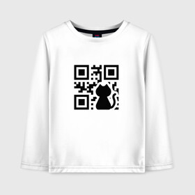 Детский лонгслив хлопок с принтом CAT QR CODE в Новосибирске, 100% хлопок | круглый вырез горловины, полуприлегающий силуэт, длина до линии бедер | Тематика изображения на принте: cat | cats | meow | qr code | qr код | qrcode | qrкод | quick response code | кот | котик | котики | коты | кошка | кошки | куар | куар код | кью ар код | матричных штриховых кодов | мяу | штриховых кодов