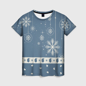 Женская футболка 3D с принтом Капелька новогоднего настроения в Новосибирске, 100% полиэфир ( синтетическое хлопкоподобное полотно) | прямой крой, круглый вырез горловины, длина до линии бедер | 2021 | 2022 | happy new year | happy new year 2022 | новый год | новый год 2022 | санта | снежинки