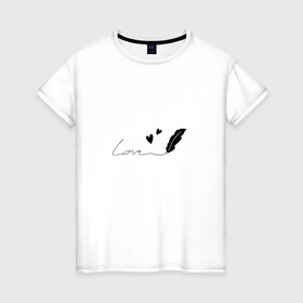 Женская футболка хлопок с принтом Перо с надписью в Новосибирске, 100% хлопок | прямой крой, круглый вырез горловины, длина до линии бедер, слегка спущенное плечо | волшебство | девушке | надпись | перо | подарок