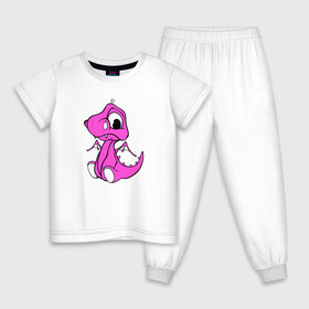 Детская пижама хлопок с принтом Дракоша маленькая розовая в Новосибирске, 100% хлопок |  брюки и футболка прямого кроя, без карманов, на брюках мягкая резинка на поясе и по низу штанин
 | Тематика изображения на принте: девочкам | детские | дино | динозавр | для девушек | для детей | дракон | женские | крылья | младенец | родился | сказка