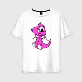 Женская футболка хлопок Oversize с принтом Дракоша маленькая розовая в Новосибирске, 100% хлопок | свободный крой, круглый ворот, спущенный рукав, длина до линии бедер
 | девочкам | детские | дино | динозавр | для девушек | для детей | дракон | женские | крылья | младенец | родился | сказка