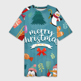 Платье-футболка 3D с принтом Merry Christmas from Eugenia в Новосибирске,  |  | christmas | merry | new year | snowman | год | животные | зима | новый | новый год | паттерн | праздник | рождество | снег | снеговик | снежинки