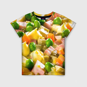 Детская футболка 3D с принтом Весь в оливье в Новосибирске, 100% гипоаллергенный полиэфир | прямой крой, круглый вырез горловины, длина до линии бедер, чуть спущенное плечо, ткань немного тянется | salat | новый год | оливье | салат
