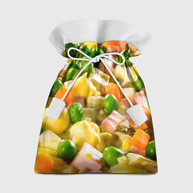 Подарочный 3D мешок с принтом Весь в оливье в Новосибирске, 100% полиэстер | Размер: 29*39 см | Тематика изображения на принте: salat | новый год | оливье | салат