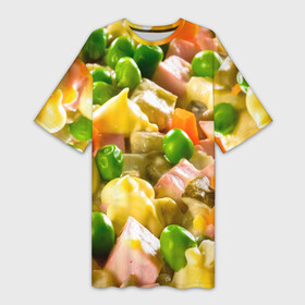 Платье-футболка 3D с принтом Весь в оливье в Новосибирске,  |  | salat | новый год | оливье | салат