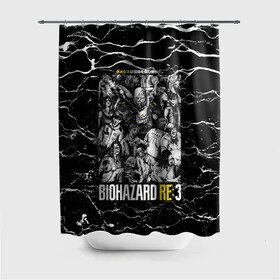 Штора 3D для ванной с принтом Biohazard RE3 в Новосибирске, 100% полиэстер | плотность материала — 100 г/м2. Стандартный размер — 146 см х 180 см. По верхнему краю — пластиковые люверсы для креплений. В комплекте 10 пластиковых колец | game | games | re | resident evil | игра | игры | обитель зла | резедент эвил | реседент ивел