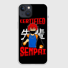 Чехол для iPhone 13 с принтом CERTIFIED SENPAI в Новосибирске,  |  | Тематика изображения на принте: ahegao | anime | kawai | kowai | manga | oppai | otaku | sempai | senpai | sugoi | waifu | yandere | аниме | ахегао | вайфу | ковай | манга | отаку | семпай | сенпай | тренд