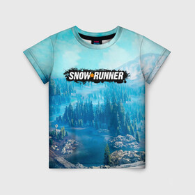 Детская футболка 3D с принтом SnowRunner СноуРаннер логотип в Новосибирске, 100% гипоаллергенный полиэфир | прямой крой, круглый вырез горловины, длина до линии бедер, чуть спущенное плечо, ткань немного тянется | race | snowrunner | гонки | гонки по бездорожью | гоночные игры | зимние гонки | снежные гонки | снежный бегун | сноу раннер | сноураннер