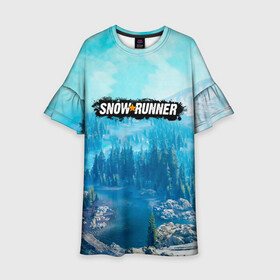Детское платье 3D с принтом SnowRunner СноуРаннер логотип в Новосибирске, 100% полиэстер | прямой силуэт, чуть расширенный к низу. Круглая горловина, на рукавах — воланы | race | snowrunner | гонки | гонки по бездорожью | гоночные игры | зимние гонки | снежные гонки | снежный бегун | сноу раннер | сноураннер