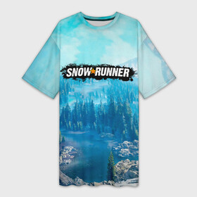 Платье-футболка 3D с принтом SnowRunner СноуРаннер логотип в Новосибирске,  |  | race | snowrunner | гонки | гонки по бездорожью | гоночные игры | зимние гонки | снежные гонки | снежный бегун | сноу раннер | сноураннер