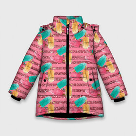 Зимняя куртка для девочек 3D с принтом Сладкое мороженое с блестками в Новосибирске, ткань верха — 100% полиэстер; подклад — 100% полиэстер, утеплитель — 100% полиэстер. | длина ниже бедра, удлиненная спинка, воротник стойка и отстегивающийся капюшон. Есть боковые карманы с листочкой на кнопках, утяжки по низу изделия и внутренний карман на молнии. 

Предусмотрены светоотражающий принт на спинке, радужный светоотражающий элемент на пуллере молнии и на резинке для утяжки. | блестки | блестяшки | десерт | мороженое | сладкий | сладость