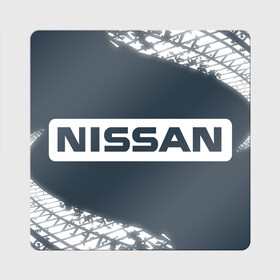 Магнит виниловый Квадрат с принтом NISSAN - Шины в Новосибирске, полимерный материал с магнитным слоем | размер 9*9 см, закругленные углы | Тематика изображения на принте: auto | logo | moto | nissan | symbol | авто | автомобиль | гонки | знак | лого | логотип | логотипы | марка | машина | мото | ниссан | символ | символы | следы | шины