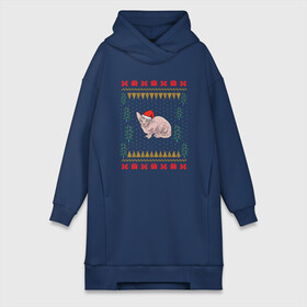 Платье-худи хлопок с принтом Сфинкс рождественский свитер в Новосибирске,  |  | christmas | sphynx | ugly sweater | вечеринка | домашний питомец | животные | киска | костюм | коты | кошки | кристмас | новогодние праздники | новый год | рождественский свитер | рождество | санта клаус | сфинкс