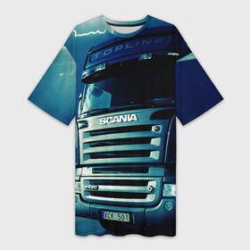 Платье-футболка 3D с принтом SCANIA Дальнобой 2022. в Новосибирске,  |  | грузовик | грузоперевозки | дальнобойщик | машина | тягач