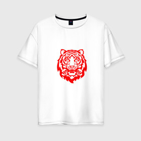 Женская футболка хлопок Oversize с принтом Символ года (тигренок красный) в Новосибирске, 100% хлопок | свободный крой, круглый ворот, спущенный рукав, длина до линии бедер
 | 2022 | девушке | новый год | подарок | символ года | тигр | тигренок