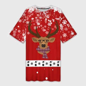 Платье-футболка 3D с принтом Олень в снежинках в Новосибирске,  |  | 2021 | 2022 | happy new year 2022 | новогодний олень | новый год | новый год 2022 | олень | рождество | снежный олень