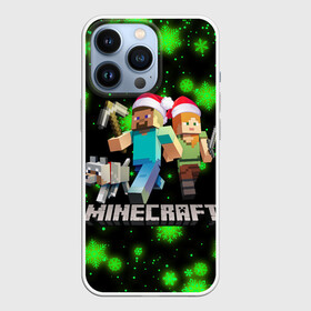 Чехол для iPhone 13 Pro с принтом НОВОГОДНИЙ MINECRAFT ГЕРОИ ИГРЫ в Новосибирске,  |  | 2022 | block | creeper | cube | minecraft | piggy | pixel | tnt | блок | гаст | геометрия | дед мороз | крафт | крипер | кубики | майнкрафт | новогодний minecraft | новогодний майнкрафт | новый год | пиксели | санта клаус | свинья | тнт