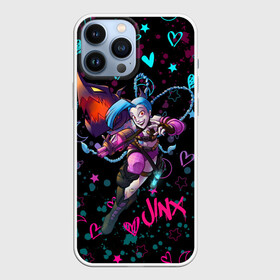 Чехол для iPhone 13 Pro Max с принтом ЛОЛ ДЖИНКС LOVE IS HEART в Новосибирске,  |  | akali | arcane | fan | fan art | hero | jinx | kda | kda mas | league of legends | lol | moba | акали | аркейн | герой | джинкс | кда | лига легенд | лол | моба