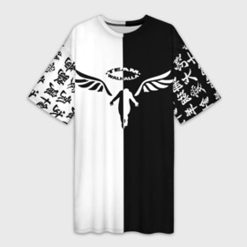 Платье-футболка 3D с принтом WALHALLA TEAM BLACK WHITE STYLE  TOKYO REVENGERS в Новосибирске,  |  | anime | draken | japan | mikey | tokyo | tokyorevengers | walhalla | аниме | вальгала | дракен | иероглифы | кэн | майки | манга | мандзиро | микки | рюгудзи | сано | символы | токийские мстители | токио | япония