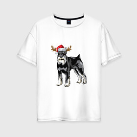 Женская футболка хлопок Oversize с принтом New Year - Dog в Новосибирске, 100% хлопок | свободный крой, круглый ворот, спущенный рукав, длина до линии бедер
 | 2022 | christmas | claus | dog | new year | santa | snow | tiger | winter | год тигра | дед мороз | елка | животные | зима | мороз | новый год | олень | пёс | подарок | праздник | рождество | санта клаус | снег | снеговик | снегурочка
