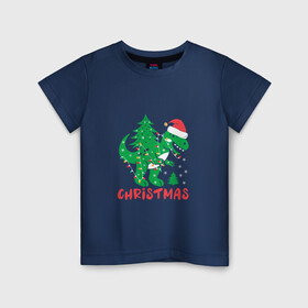 Детская футболка хлопок с принтом Christmas Dinosaur в Новосибирске, 100% хлопок | круглый вырез горловины, полуприлегающий силуэт, длина до линии бедер | 2022 | christmas | claus | dinosaur | new year | santa | snow | tiger | winter | год тигра | годзилла | дед мороз | динозавр | елка | зима | мороз | новый год | олень | подарок | праздник | рождество | санта клаус | снег | снеговик