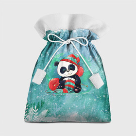 Подарочный 3D мешок с принтом Панда вяжет в Новосибирске, 100% полиэстер | Размер: 29*39 см | new year | арт | вязание | графика | зима | новый год | панда | рождество