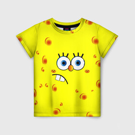 Детская футболка 3D с принтом Губка БОБ 2022 в Новосибирске, 100% гипоаллергенный полиэфир | прямой крой, круглый вырез горловины, длина до линии бедер, чуть спущенное плечо, ткань немного тянется | Тематика изображения на принте: губка боб | желтый | квадратные штаны | мультфильм | смайлик | спанч боб