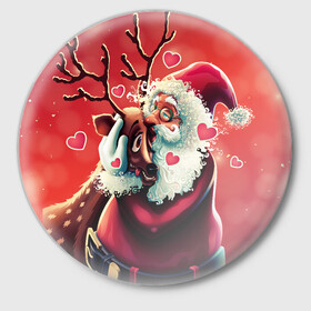 Значок с принтом Santa and deer в Новосибирске,  металл | круглая форма, металлическая застежка в виде булавки | new year | арт | графика | дед мороз | зима | новый год | олень | рождество | санта