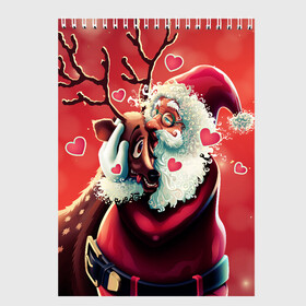 Скетчбук с принтом Santa and deer в Новосибирске, 100% бумага
 | 48 листов, плотность листов — 100 г/м2, плотность картонной обложки — 250 г/м2. Листы скреплены сверху удобной пружинной спиралью | new year | арт | графика | дед мороз | зима | новый год | олень | рождество | санта