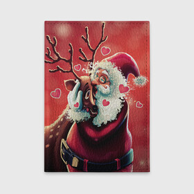 Обложка для автодокументов с принтом Santa and deer в Новосибирске, натуральная кожа |  размер 19,9*13 см; внутри 4 больших “конверта” для документов и один маленький отдел — туда идеально встанут права | new year | арт | графика | дед мороз | зима | новый год | олень | рождество | санта